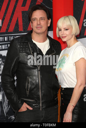 Hollywood, USA. 18th Mar, 2019. 18 March 2019 - Hollywood, California - Donovan Leitch, Libby Mintz. Netflix's ''The Dirt'' World Premiere held at The Wolf Theatre at The ArcLight Cinemas Cinerama Dome. Photo Credit: Faye Sadou/AdMedia Credit: Faye Sadou/AdMedia/ZUMA Wire/Alamy Live News Stock Photo