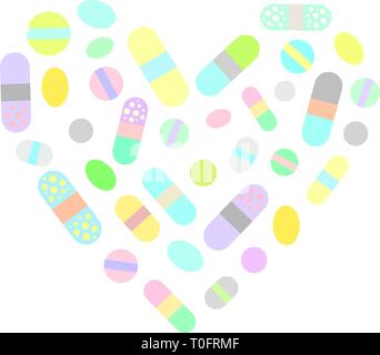 Heart Shaped Pills and Medicine Vector Illustration Stock Vector