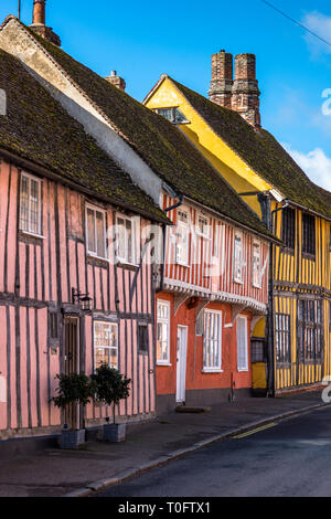 Half-timbered medieval cottages, Water Street, Lavenham, Suffolk, England, United Kingdom Stock Photo