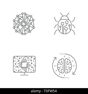 Simple set of artificial intelligence related line icons. AI, Iot, hi-tech. Editable Stroke. EPS 10 Stock Vector