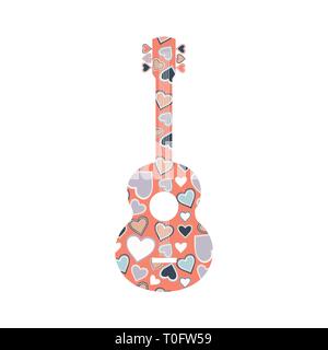 Vintage acoustic guitar with hearts silhouette Stock Vector