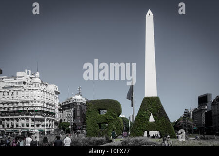 The obelisk the landmark of Buenos Aires, Argentina. It is located in the Plaza de la Rep blica on Avenida 9 de Julio Stock Photo