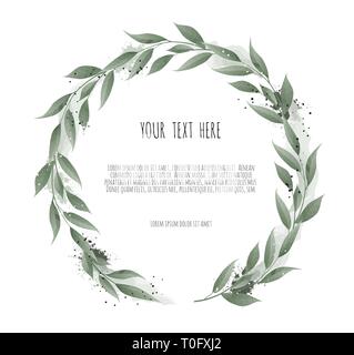 Floral wreath with green eucalyptus leaves, flower rose, anemone . Frame border with copy space eps10 Stock Vector