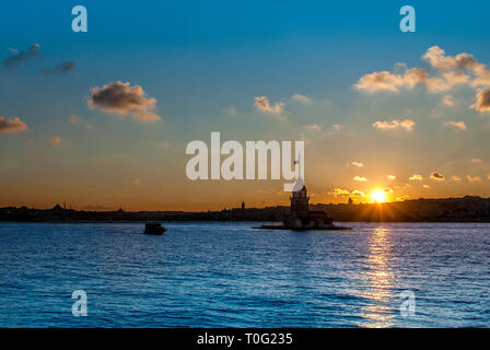 Istanbul, Turkey, 23 May 2017: Maiden's Tower and Sunset of Istanbul Stock Photo