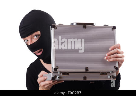 Woman wearing balaclava isolated on white Stock Photo