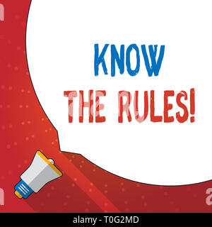 Text sign showing Know The Rules. Business photo text set explicit or regulation principles governing conduct Huge Blank White Speech Bubble Occupying Stock Photo