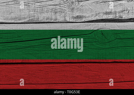 Bulgaria flag painted on old wood plank. Patriotic background. National flag of Bulgaria Stock Photo