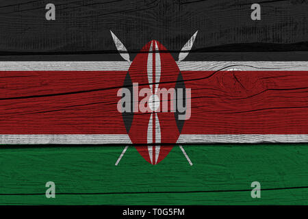 Kenya flag painted on old wood plank. Patriotic background. National flag of Kenya Stock Photo