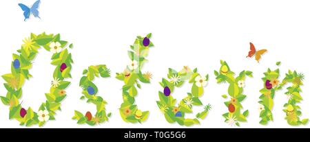 Easter in floral letters (Written in German: Ostern) Stock Vector