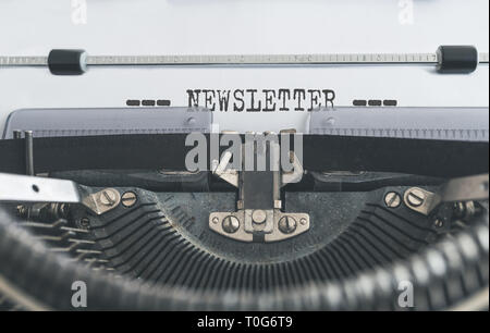 word NEWSLETTER written on old manual typewriter Stock Photo