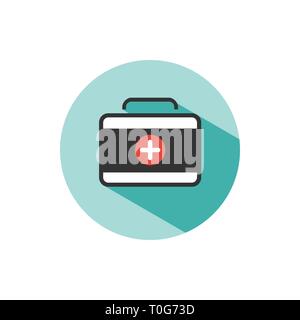 Medicine briefcase color icon with shadow on a green circle. Vector illustration Stock Vector