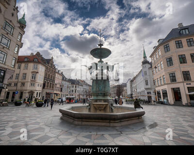 Storkespringvandet fountain in the center of Copenhagen, Denmark Stock Photo