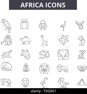 Africa line icons. Editable stroke signs. Concept icons: travel, wildlife, natutre, animals etc. Africa  outline illustrations Stock Vector
