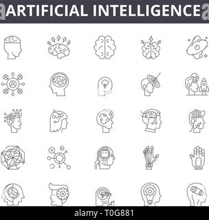 Artificial intelligence line icons for web and mobile. Editable stroke signs. Artificial intelligence outline concept illustrations Stock Vector