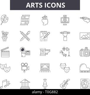 Arts line icons for web and mobile design. Editable stroke signs. Arts  outline concept illustrations Stock Vector