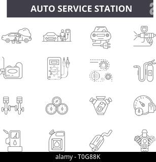 Auto service station line icons for web and mobile design. Editable stroke signs. Auto service station  outline concept illustrations Stock Vector
