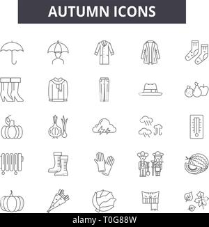 Autumn line icons for web and mobile design. Editable stroke signs. Autumn  outline concept illustrations Stock Vector