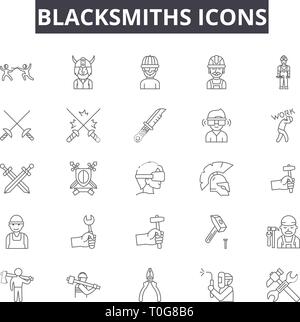 Blacksmiths line icons for web and mobile design. Editable stroke signs. Blacksmiths  outline concept illustrations Stock Vector