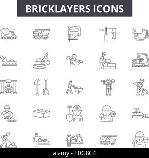 Bricklayers line icons for web and mobile design. Editable stroke signs. Bricklayers  outline concept illustrations Stock Vector