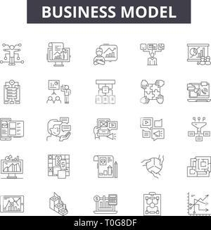 Business model line icons for web and mobile design. Editable stroke signs. Business model  outline concept illustrations Stock Vector