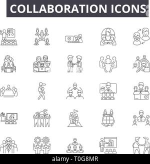 Collaboration line icons for web and mobile design. Editable stroke signs. Collaboration  outline concept illustrations Stock Vector