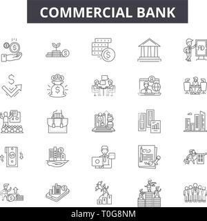 commercial bank icons, signs, outline symbols, concept linear ...