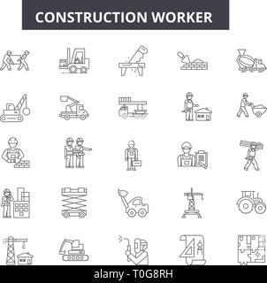 Construction worker line icons for web and mobile design. Editable stroke signs. Construction worker  outline concept illustrations Stock Vector