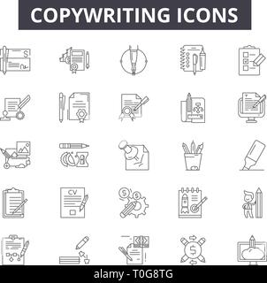 Copywriting line icons for web and mobile design. Editable stroke signs. Copywriting  outline concept illustrations Stock Vector