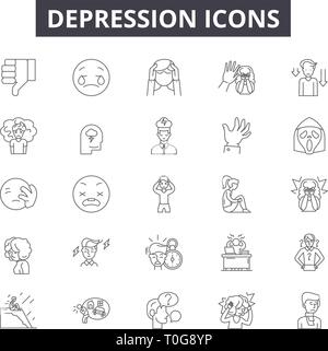 Depression line icons for web and mobile design. Editable stroke signs. Depression  outline concept illustrations Stock Vector