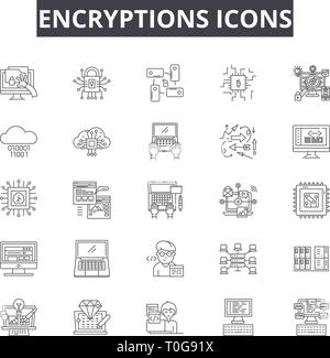 Encryptions line icons for web and mobile design. Editable stroke signs. Encryptions  outline concept illustrations Stock Vector
