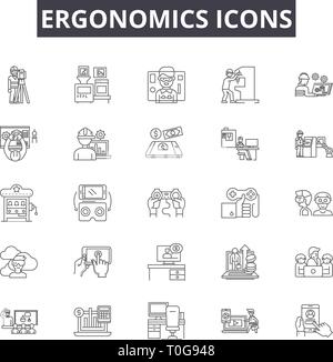 Ergonomics icons line icons for web and mobile design. Editable stroke signs. Ergonomics icons  outline concept illustrations Stock Vector