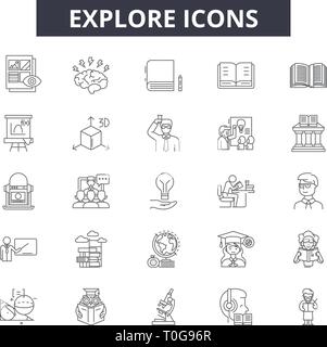 Explore line icons for web and mobile. Editable stroke signs. Explore outline concept illustrations Stock Vector