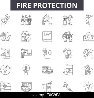 Fire protection line icons for web and mobile design. Editable stroke signs. Fire protection  outline concept illustrations Stock Vector
