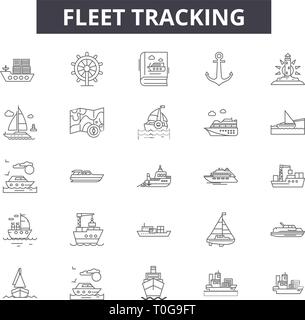 Fleet tracking line icons for web and mobile design. Editable stroke signs. Fleet tracking  outline concept illustrations Stock Vector