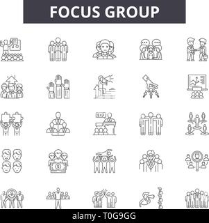 Focus group line icons, signs, vector set, outline illustration concept ...