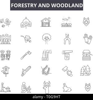 Forestry and woodland line icons, signs, vector set, outline ...