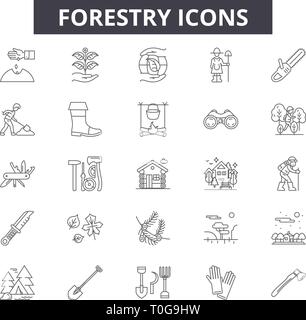 Forestry line icons for web and mobile design. Editable stroke signs. Forestry  outline concept illustrations Stock Vector