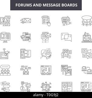 Forums and message boards line icons for web and mobile design. Editable stroke signs. Forums and message boards  outline concept illustrations Stock Vector