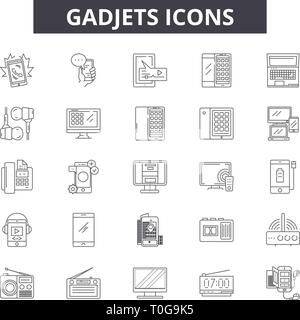 Gadjets line icons for web and mobile design. Editable stroke signs. Gadjets  outline concept illustrations Stock Vector