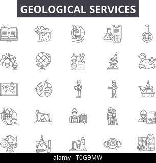 Geological services line icons for web and mobile design. Editable stroke signs. Geological services  outline concept illustrations Stock Vector