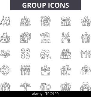 Group line icons for web and mobile design. Editable stroke signs. Group  outline concept illustrations Stock Vector