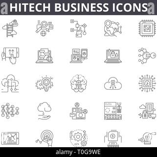 Hitech business line icons for web and mobile design. Editable stroke signs. Hitech business  outline concept illustrations Stock Vector