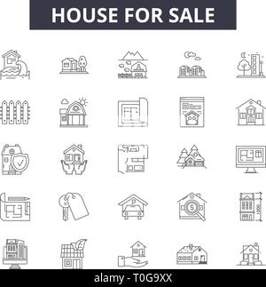 House for sale line icons for web and mobile. Editable stroke signs. House for sale outline concept illustrations Stock Vector