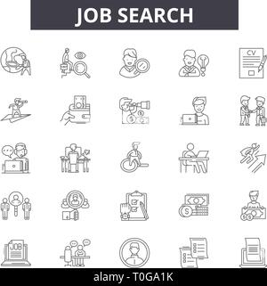 Job search line icons for web and mobile design. Editable stroke signs. Job search  outline concept illustrations Stock Vector