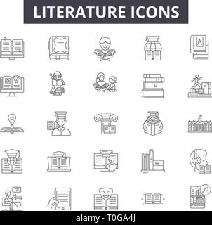 Literature line icons for web and mobile design. Editable stroke signs. Literature  outline concept illustrations Stock Vector