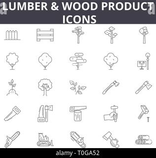 Lumber & wood production line icons for web and mobile design. Editable stroke signs. Lumber & wood production  outline concept illustrations Stock Vector