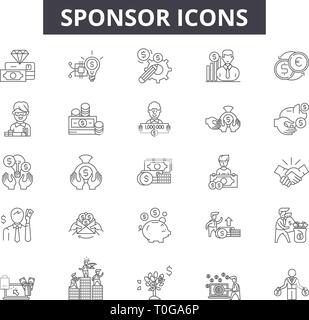 Sponsor line icons for web and mobile design. Editable stroke signs. Sponsor  outline concept illustrations Stock Vector