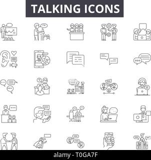 Talking line icons for web and mobile design. Editable stroke signs. Talking  outline concept illustrations Stock Vector
