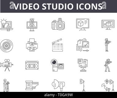 Video studio line icons for web and mobile design. Editable stroke signs. Video studio  outline concept illustrations Stock Vector