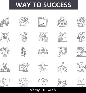 Way to success line icons for web and mobile design. Editable stroke signs. Way to success  outline concept illustrations Stock Vector